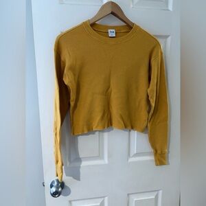 TNA Aritzia waffle knit thermal long sleeve crop golden yellow XXS
